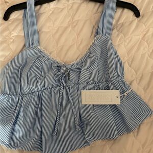 Sienna Sky Blue and White Striped Crop Top